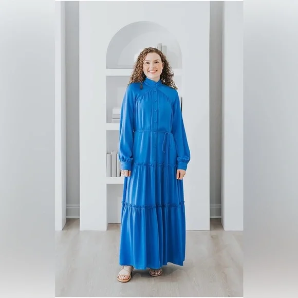 chinese dress ladies Azure Blue Rick-Rack Maxi Dress main image 0